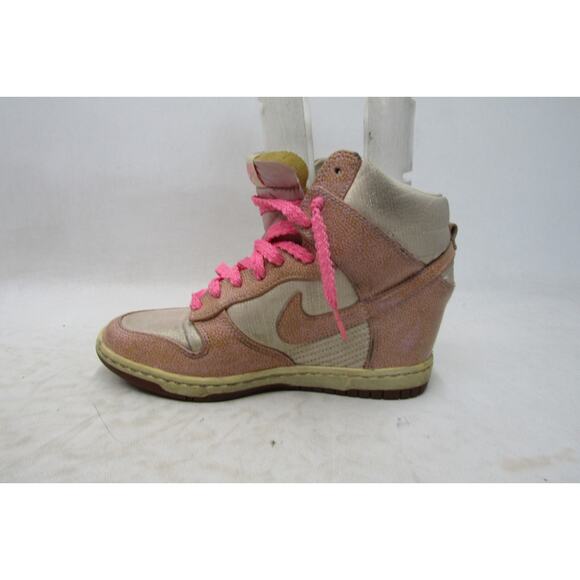 NIKE Sky Hi Dunk Womens Sz 8.5 Pink Shimmer Lace Up Hidden Wedge Sneaker - Picture 2 of 11
